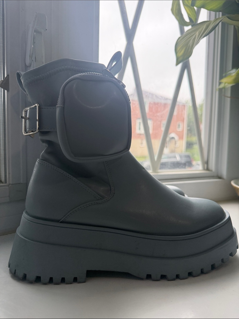 Chunky Ankle Boots with Detachable Pocket - Slate Gray